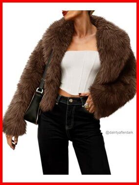 Cropped Faux Fur Jacket Coat Fluffy Lapel Open Front Cardigan